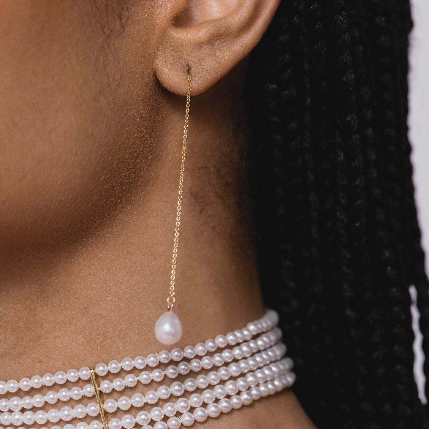 La Perla Threader Earrings in White - Pair